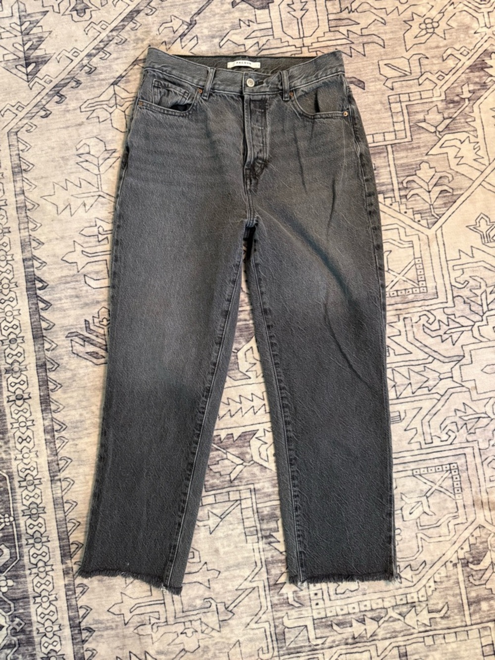 Pacsun women’s high rise straight button fly black jean raw edge hem 27